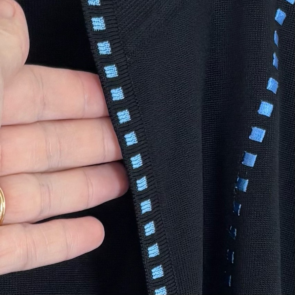 Ming Wang Black Blue Geometric Knit Jacket L - Picture 5 of 11